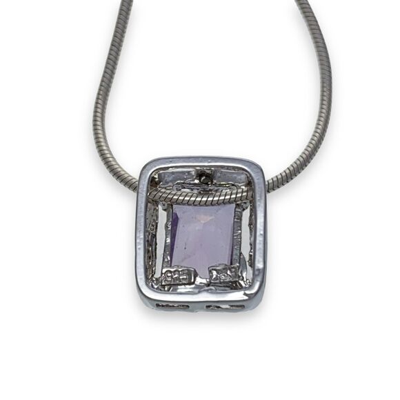 JDT Sterling Silver 925 Purple Amethyst Crystal Diamond Accent Necklace 18" - Picture 3 of 5